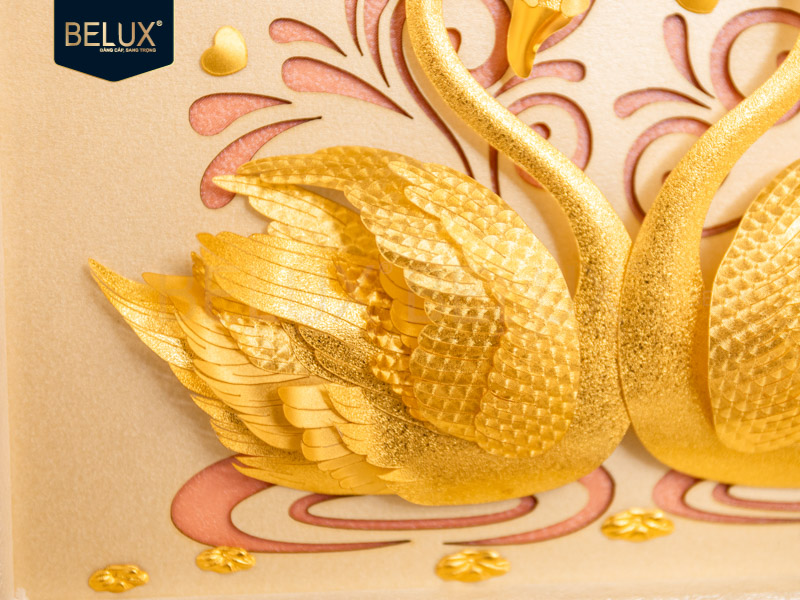 Tranh Đôi Thiên Nga dát vàng 24k 34x27cm